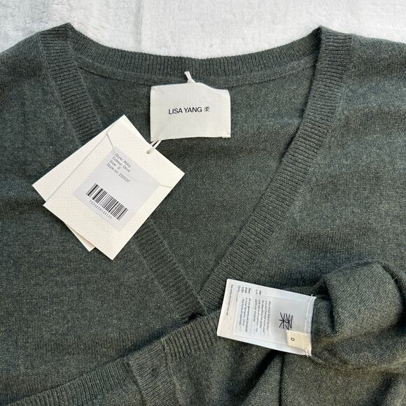 Lisa Yang Abby Cardigan Button V Neck 100% Cashmere Olive Green Size 0 XS NWT - Picture 4 of 16